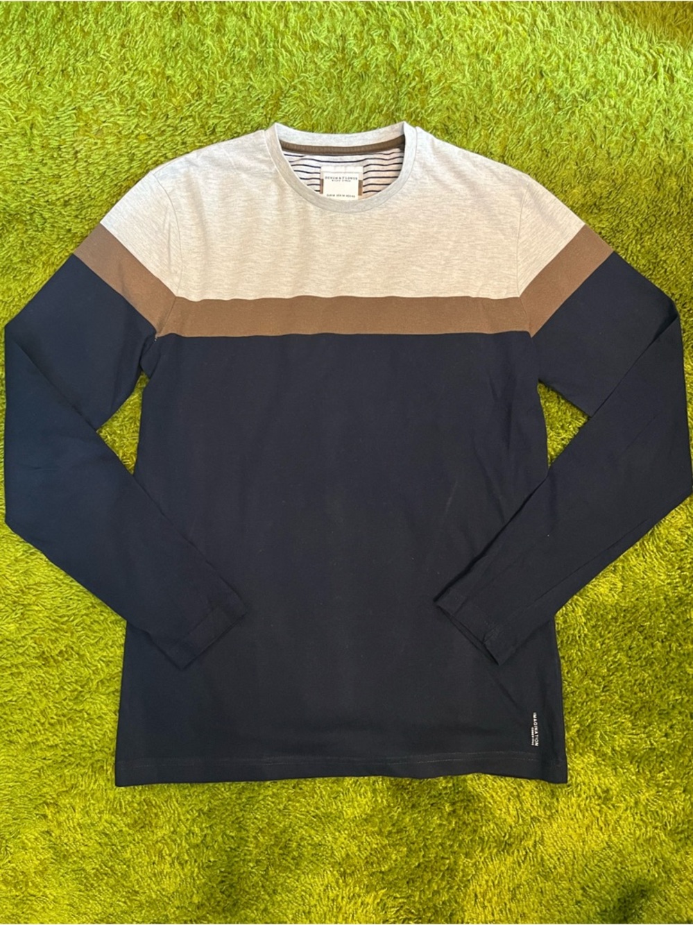 Denim & Flower Men's Navy, Brown & Light Gray Long-Sleeve Colorblock Crewneck